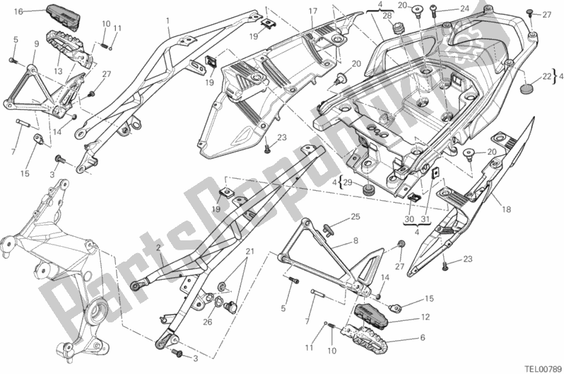 All parts for the Rear Frame Comp. Of the Ducati Multistrada 1200 S Pikes Peak Brasil 2015